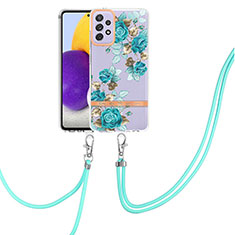 Handyhülle Silikon Hülle Gummi Schutzhülle Flexible Modisch Muster mit Schlüsselband Lanyard Y06B für Samsung Galaxy A72 4G Cyan