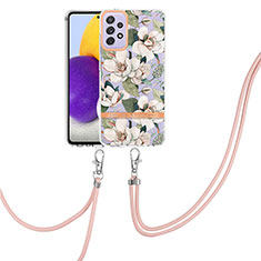 Handyhülle Silikon Hülle Gummi Schutzhülle Flexible Modisch Muster mit Schlüsselband Lanyard Y06B für Samsung Galaxy A72 4G Weiß