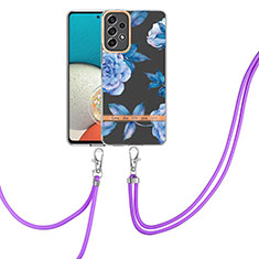 Handyhülle Silikon Hülle Gummi Schutzhülle Flexible Modisch Muster mit Schlüsselband Lanyard Y06B für Samsung Galaxy A73 5G Blau