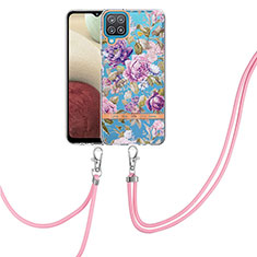 Handyhülle Silikon Hülle Gummi Schutzhülle Flexible Modisch Muster mit Schlüsselband Lanyard Y06B für Samsung Galaxy F12 Helles Lila