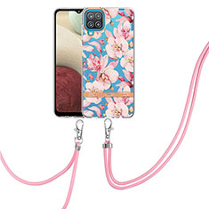 Handyhülle Silikon Hülle Gummi Schutzhülle Flexible Modisch Muster mit Schlüsselband Lanyard Y06B für Samsung Galaxy F12 Rosa