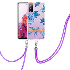 Handyhülle Silikon Hülle Gummi Schutzhülle Flexible Modisch Muster mit Schlüsselband Lanyard Y06B für Samsung Galaxy S20 FE 4G Blau