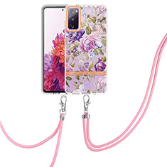 Handyhülle Silikon Hülle Gummi Schutzhülle Flexible Modisch Muster mit Schlüsselband Lanyard Y06B für Samsung Galaxy S20 FE 4G Helles Lila