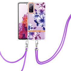 Handyhülle Silikon Hülle Gummi Schutzhülle Flexible Modisch Muster mit Schlüsselband Lanyard Y06B für Samsung Galaxy S20 FE 4G Violett