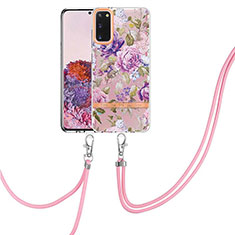 Handyhülle Silikon Hülle Gummi Schutzhülle Flexible Modisch Muster mit Schlüsselband Lanyard Y06B für Samsung Galaxy S20 Helles Lila