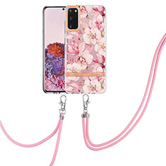 Handyhülle Silikon Hülle Gummi Schutzhülle Flexible Modisch Muster mit Schlüsselband Lanyard Y06B für Samsung Galaxy S20 Rosa