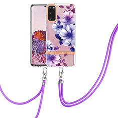 Handyhülle Silikon Hülle Gummi Schutzhülle Flexible Modisch Muster mit Schlüsselband Lanyard Y06B für Samsung Galaxy S20 Violett