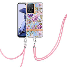 Handyhülle Silikon Hülle Gummi Schutzhülle Flexible Modisch Muster mit Schlüsselband Lanyard Y06B für Xiaomi Mi 11T 5G Helles Lila