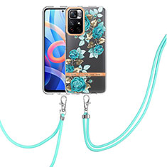 Handyhülle Silikon Hülle Gummi Schutzhülle Flexible Modisch Muster mit Schlüsselband Lanyard Y06B für Xiaomi Poco M4 Pro 5G Cyan