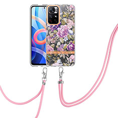 Handyhülle Silikon Hülle Gummi Schutzhülle Flexible Modisch Muster mit Schlüsselband Lanyard Y06B für Xiaomi Poco M4 Pro 5G Helles Lila