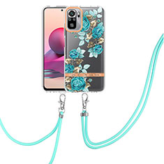 Handyhülle Silikon Hülle Gummi Schutzhülle Flexible Modisch Muster mit Schlüsselband Lanyard Y06B für Xiaomi Poco M5S Cyan