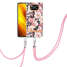 Handyhülle Silikon Hülle Gummi Schutzhülle Flexible Modisch Muster mit Schlüsselband Lanyard Y06B für Xiaomi Poco X3 Pro Rosa