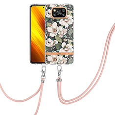 Handyhülle Silikon Hülle Gummi Schutzhülle Flexible Modisch Muster mit Schlüsselband Lanyard Y06B für Xiaomi Poco X3 Pro Weiß