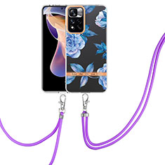 Handyhülle Silikon Hülle Gummi Schutzhülle Flexible Modisch Muster mit Schlüsselband Lanyard Y06B für Xiaomi Poco X4 NFC Blau