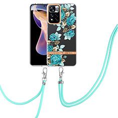 Handyhülle Silikon Hülle Gummi Schutzhülle Flexible Modisch Muster mit Schlüsselband Lanyard Y06B für Xiaomi Poco X4 NFC Cyan