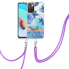 Handyhülle Silikon Hülle Gummi Schutzhülle Flexible Modisch Muster mit Schlüsselband Lanyard Y06B für Xiaomi Redmi 10 (2022) Blau