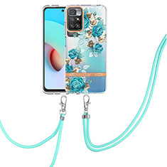 Handyhülle Silikon Hülle Gummi Schutzhülle Flexible Modisch Muster mit Schlüsselband Lanyard Y06B für Xiaomi Redmi 10 (2022) Cyan