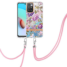 Handyhülle Silikon Hülle Gummi Schutzhülle Flexible Modisch Muster mit Schlüsselband Lanyard Y06B für Xiaomi Redmi 10 (2022) Helles Lila