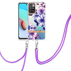 Handyhülle Silikon Hülle Gummi Schutzhülle Flexible Modisch Muster mit Schlüsselband Lanyard Y06B für Xiaomi Redmi 10 4G Violett