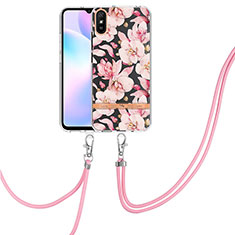 Handyhülle Silikon Hülle Gummi Schutzhülle Flexible Modisch Muster mit Schlüsselband Lanyard Y06B für Xiaomi Redmi 9A Rosa