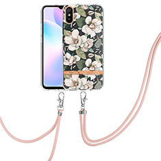 Handyhülle Silikon Hülle Gummi Schutzhülle Flexible Modisch Muster mit Schlüsselband Lanyard Y06B für Xiaomi Redmi 9A Weiß