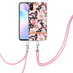 Handyhülle Silikon Hülle Gummi Schutzhülle Flexible Modisch Muster mit Schlüsselband Lanyard Y06B für Xiaomi Redmi 9i Rosa