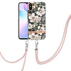 Handyhülle Silikon Hülle Gummi Schutzhülle Flexible Modisch Muster mit Schlüsselband Lanyard Y06B für Xiaomi Redmi 9i Weiß