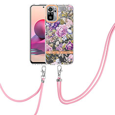 Handyhülle Silikon Hülle Gummi Schutzhülle Flexible Modisch Muster mit Schlüsselband Lanyard Y06B für Xiaomi Redmi Note 10 4G Helles Lila