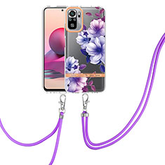 Handyhülle Silikon Hülle Gummi Schutzhülle Flexible Modisch Muster mit Schlüsselband Lanyard Y06B für Xiaomi Redmi Note 10 4G Violett