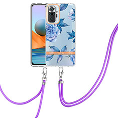 Handyhülle Silikon Hülle Gummi Schutzhülle Flexible Modisch Muster mit Schlüsselband Lanyard Y06B für Xiaomi Redmi Note 10 Pro 4G Blau