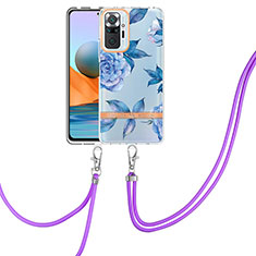 Handyhülle Silikon Hülle Gummi Schutzhülle Flexible Modisch Muster mit Schlüsselband Lanyard Y06B für Xiaomi Redmi Note 10 Pro Max Blau