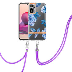 Handyhülle Silikon Hülle Gummi Schutzhülle Flexible Modisch Muster mit Schlüsselband Lanyard Y06B für Xiaomi Redmi Note 10S 4G Blau