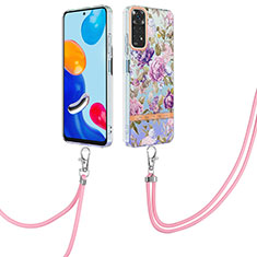 Handyhülle Silikon Hülle Gummi Schutzhülle Flexible Modisch Muster mit Schlüsselband Lanyard Y06B für Xiaomi Redmi Note 11 4G (2022) Helles Lila