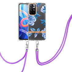 Handyhülle Silikon Hülle Gummi Schutzhülle Flexible Modisch Muster mit Schlüsselband Lanyard Y06B für Xiaomi Redmi Note 11 5G Blau