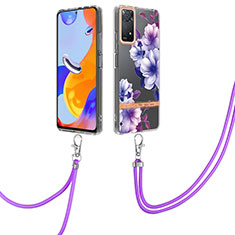 Handyhülle Silikon Hülle Gummi Schutzhülle Flexible Modisch Muster mit Schlüsselband Lanyard Y06B für Xiaomi Redmi Note 11 Pro 4G Violett