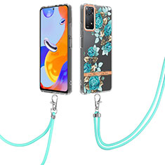 Handyhülle Silikon Hülle Gummi Schutzhülle Flexible Modisch Muster mit Schlüsselband Lanyard Y06B für Xiaomi Redmi Note 11 Pro 5G Cyan