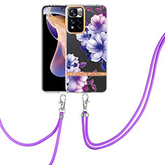 Handyhülle Silikon Hülle Gummi Schutzhülle Flexible Modisch Muster mit Schlüsselband Lanyard Y06B für Xiaomi Redmi Note 11 Pro+ Plus 5G Violett