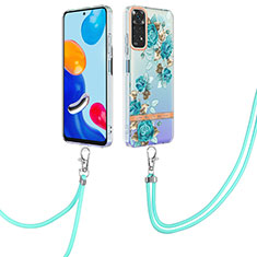 Handyhülle Silikon Hülle Gummi Schutzhülle Flexible Modisch Muster mit Schlüsselband Lanyard Y06B für Xiaomi Redmi Note 11S 4G Cyan