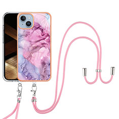 Handyhülle Silikon Hülle Gummi Schutzhülle Flexible Modisch Muster mit Schlüsselband Lanyard Y07B für Apple iPhone 13 Helles Lila