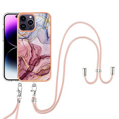 Handyhülle Silikon Hülle Gummi Schutzhülle Flexible Modisch Muster mit Schlüsselband Lanyard Y07B für Apple iPhone 13 Pro Max Plusfarbig