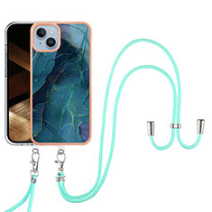 Handyhülle Silikon Hülle Gummi Schutzhülle Flexible Modisch Muster mit Schlüsselband Lanyard Y07B für Apple iPhone 14 Plus Grün