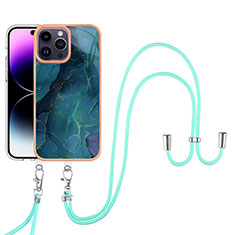 Handyhülle Silikon Hülle Gummi Schutzhülle Flexible Modisch Muster mit Schlüsselband Lanyard Y07B für Apple iPhone 14 Pro Grün