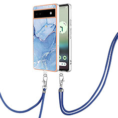 Handyhülle Silikon Hülle Gummi Schutzhülle Flexible Modisch Muster mit Schlüsselband Lanyard Y07B für Google Pixel 6a 5G Blau