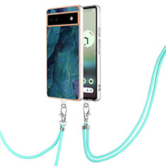 Handyhülle Silikon Hülle Gummi Schutzhülle Flexible Modisch Muster mit Schlüsselband Lanyard Y07B für Google Pixel 6a 5G Grün