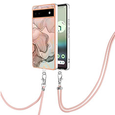 Handyhülle Silikon Hülle Gummi Schutzhülle Flexible Modisch Muster mit Schlüsselband Lanyard Y07B für Google Pixel 6a 5G Rosa