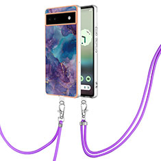 Handyhülle Silikon Hülle Gummi Schutzhülle Flexible Modisch Muster mit Schlüsselband Lanyard Y07B für Google Pixel 6a 5G Violett