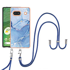 Handyhülle Silikon Hülle Gummi Schutzhülle Flexible Modisch Muster mit Schlüsselband Lanyard Y07B für Google Pixel 7a 5G Blau