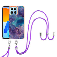 Handyhülle Silikon Hülle Gummi Schutzhülle Flexible Modisch Muster mit Schlüsselband Lanyard Y07B für Huawei Honor 70 Lite 5G Violett