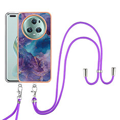 Handyhülle Silikon Hülle Gummi Schutzhülle Flexible Modisch Muster mit Schlüsselband Lanyard Y07B für Huawei Honor Magic5 Pro 5G Violett