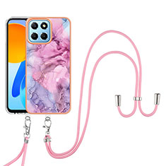 Handyhülle Silikon Hülle Gummi Schutzhülle Flexible Modisch Muster mit Schlüsselband Lanyard Y07B für Huawei Honor X6 5G Helles Lila